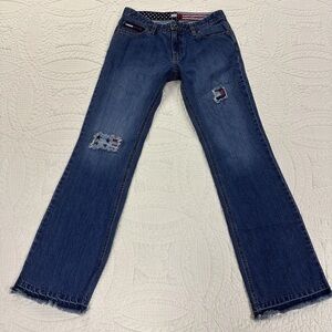 Vintage Tommy Hilfiger Straight-Leg Jeans with Flag Patch Details size 7